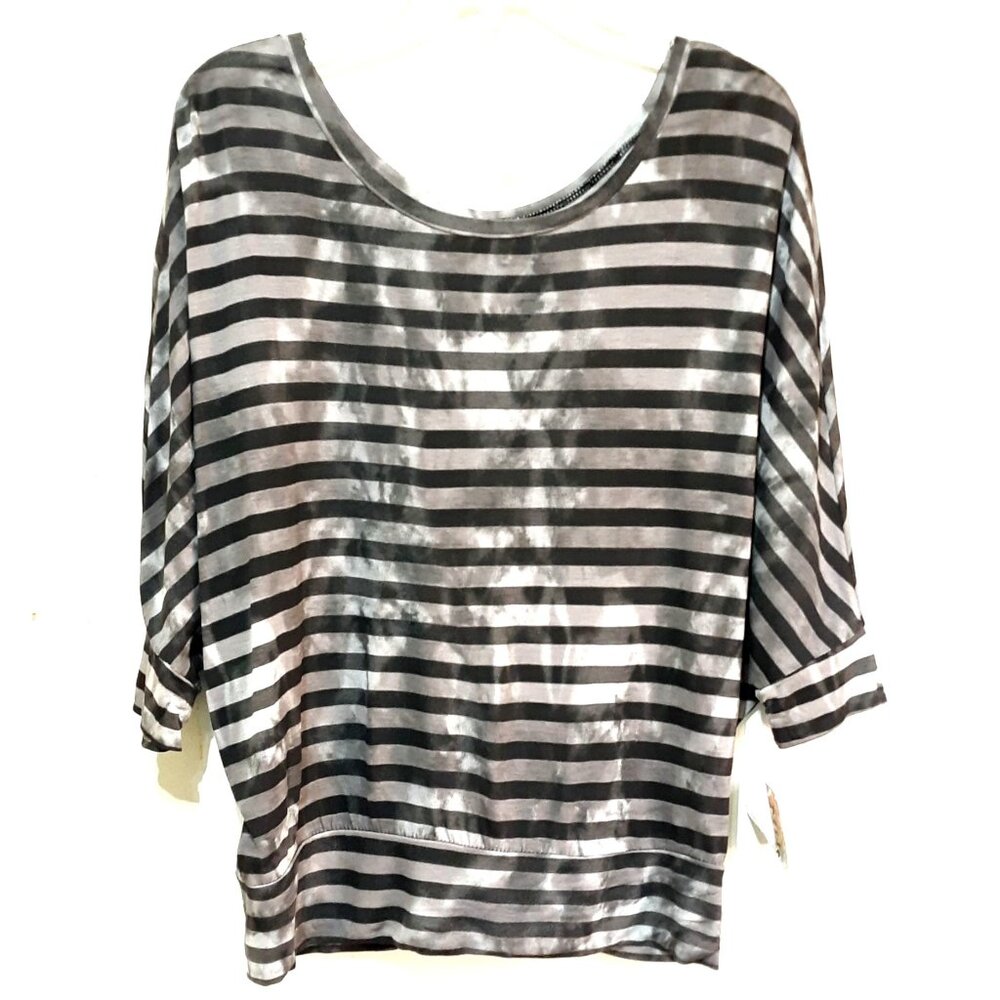Mudd Women's Striped Dolman Sleeve Top Black & Gray S